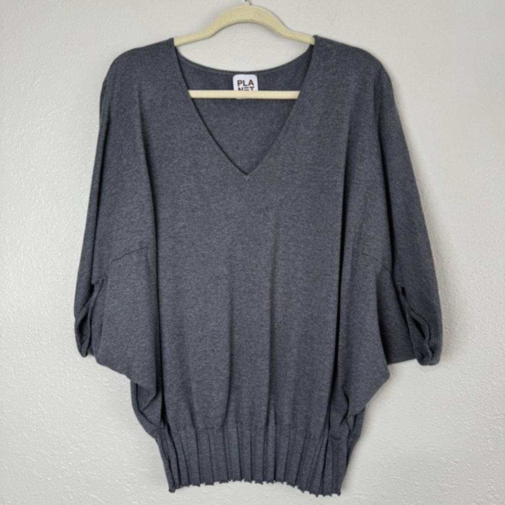Planet‎ gray dolman sleeve poncho ribbed hem sweater OSFA